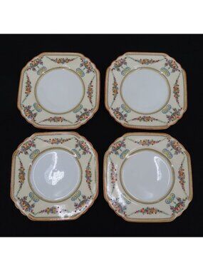 Wedgwood 4 Piece Mayfair 5.75 in Yellow Orange Floral Scroll Swag Square Plates